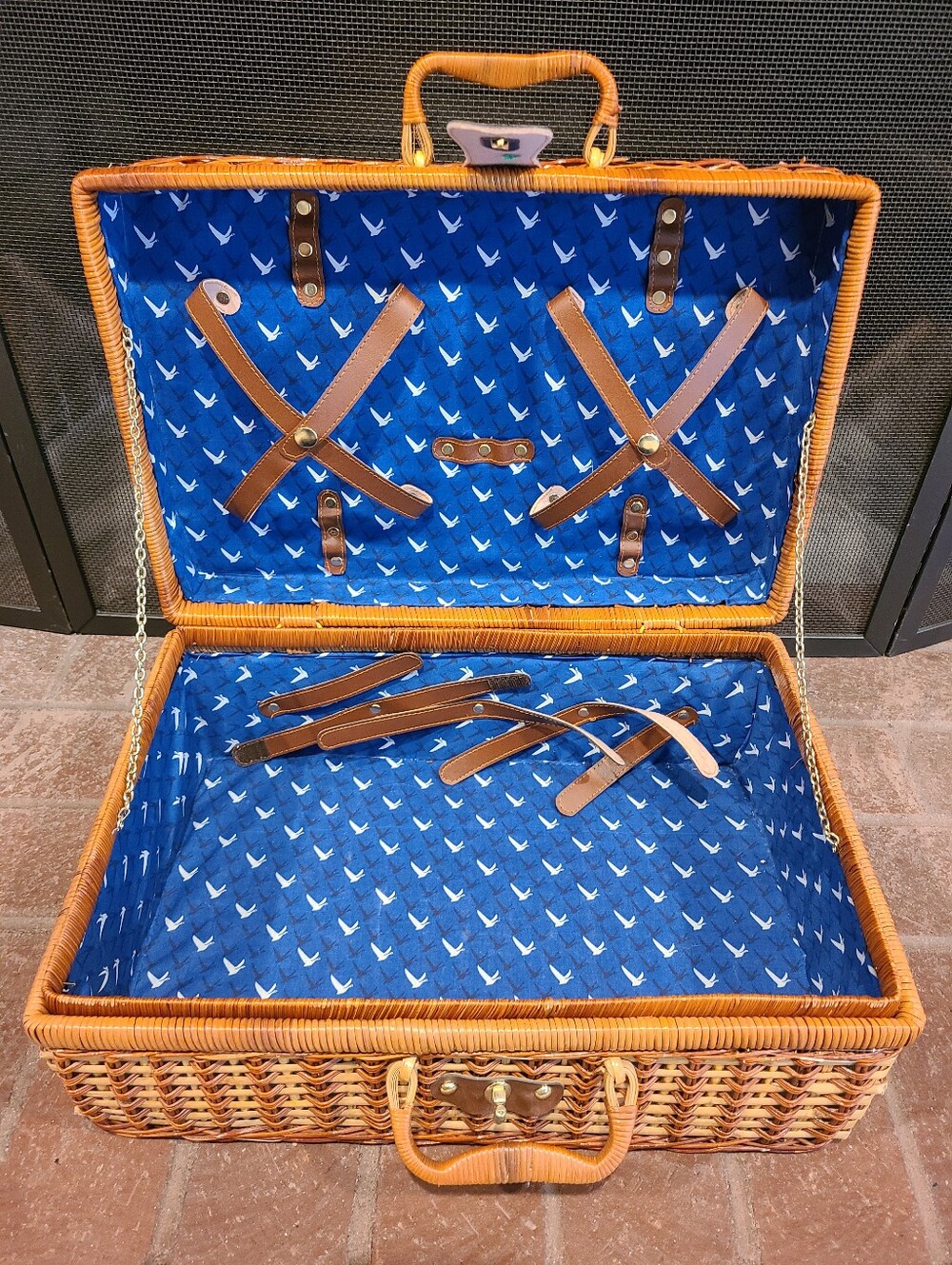 Grey Goose Vodka Wicker Picnic Basket With Grey Goose Logo Lined Interior
